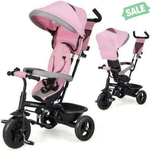 4-in-1 Baby Trike Kids Tricycle with Removable Canopy and Adjustable Push Handle-Pink Pink Baby Strollers