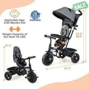 4-in-1 Baby Trike Kids Tricycle with Removable Canopy and Adjustable Push Handle-Pink Pink Baby Strollers