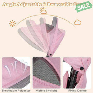 4-in-1 Baby Trike Kids Tricycle with Removable Canopy and Adjustable Push Handle-Pink Pink Baby Strollers