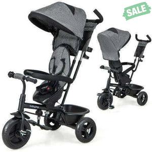 4-in-1 Baby Trike Kids Tricycle with Removable Canopy and Adjustable Push Handle-Pink Pink Baby Strollers