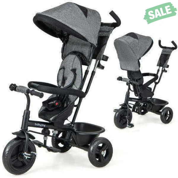 4-in-1 Baby Trike Kids Tricycle with Removable Canopy and Adjustable Push Handle-Pink Pink Baby Strollers