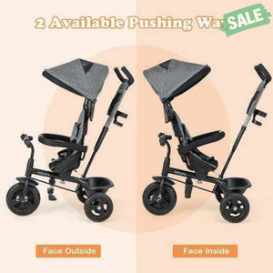 4-in-1 Baby Trike Kids Tricycle with Removable Canopy and Adjustable Push Handle-Pink Pink Baby Strollers