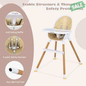 4-in-1 Convertible Baby High Chair Infant Feeding Chair with Adjustable Tray-Gray Beige High Chairs