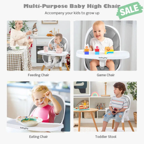 4-in-1 Convertible Baby High Chair Infant Feeding Chair with Adjustable Tray-Gray Gray High Chairs