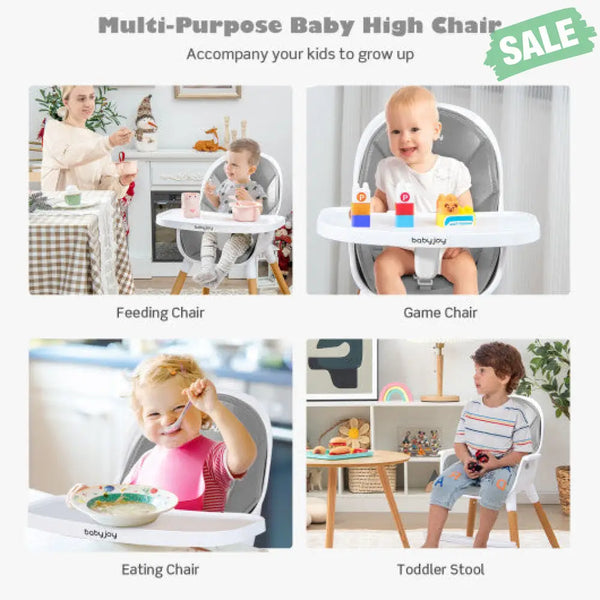 4-in-1 Convertible Baby High Chair Infant Feeding Chair with Adjustable Tray-Gray Gray High Chairs