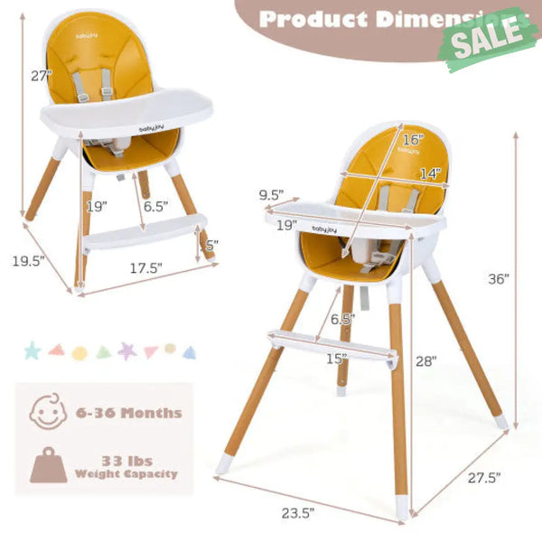 4-in-1 Convertible Baby High Chair Infant Feeding Chair with Adjustable Tray-Gray High Chairs