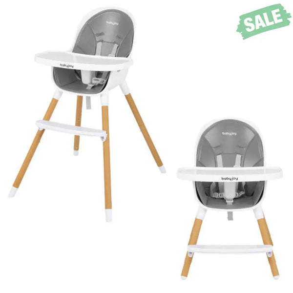 4-in-1 Convertible Baby High Chair Infant Feeding Chair with Adjustable Tray-Gray High Chairs