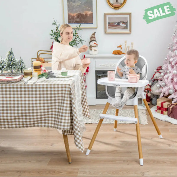 4-in-1 Convertible Baby High Chair Infant Feeding Chair with Adjustable Tray-Gray High Chairs