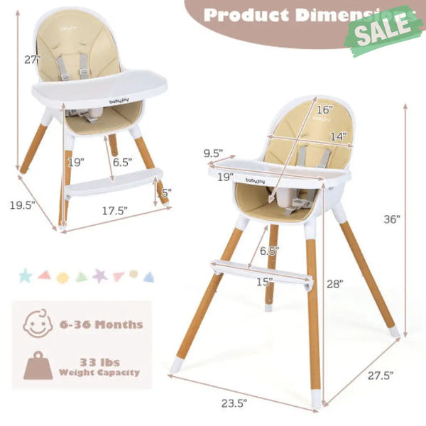 4-in-1 Convertible Baby High Chair Infant Feeding Chair with Adjustable Tray-Gray High Chairs