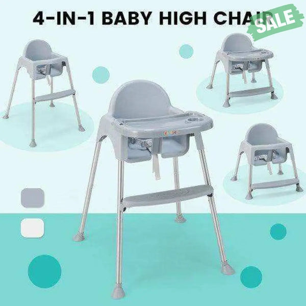 4-in-1 Convertible Baby High Chair with Removable Double Tray-Gray Gray High Chairs