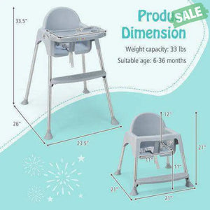 4-in-1 Convertible Baby High Chair with Removable Double Tray-Gray Gray High Chairs