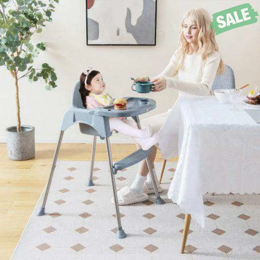 4-in-1 Convertible Baby High Chair with Removable Double Tray-Gray Gray High Chairs