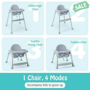 4-in-1 Convertible Baby High Chair with Removable Double Tray-Gray Gray High Chairs