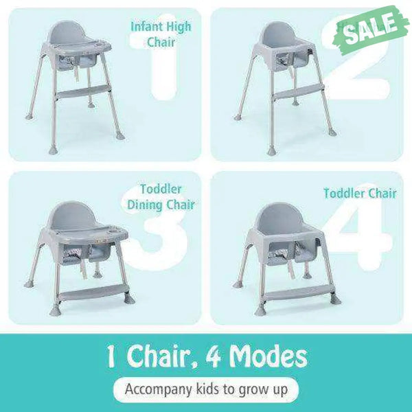 4-in-1 Convertible Baby High Chair with Removable Double Tray-Gray Gray High Chairs