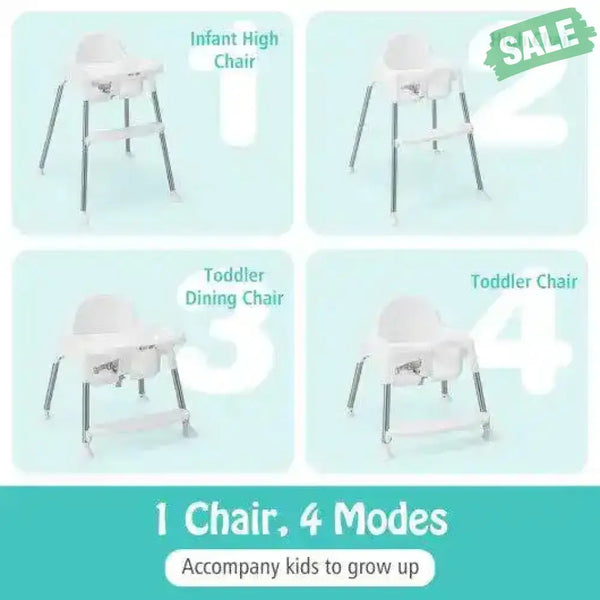 4-in-1 Convertible Baby High Chair with Removable Double Tray-Gray Gray High Chairs