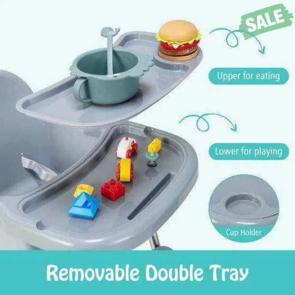 4-in-1 Convertible Baby High Chair with Removable Double Tray-Gray Gray High Chairs