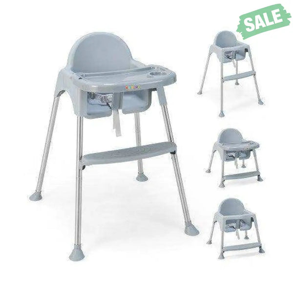 4-in-1 Convertible Baby High Chair with Removable Double Tray-Gray Gray High Chairs