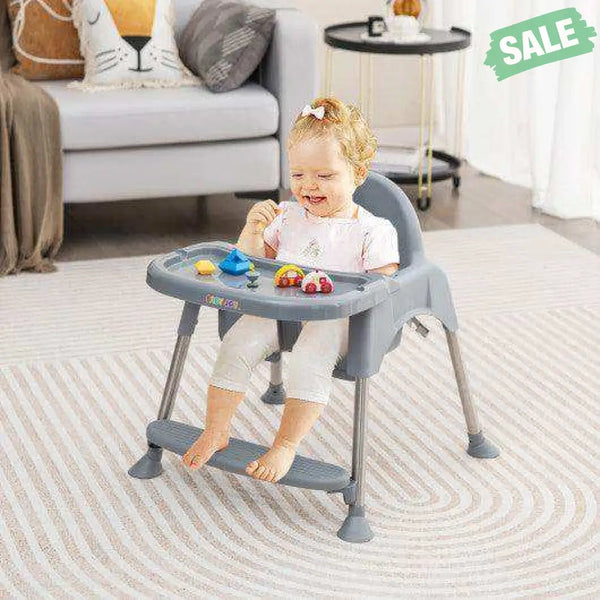 4-in-1 Convertible Baby High Chair with Removable Double Tray-Gray Gray High Chairs