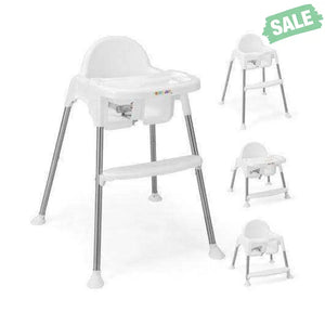 4-in-1 Convertible Baby High Chair with Removable Double Tray-White