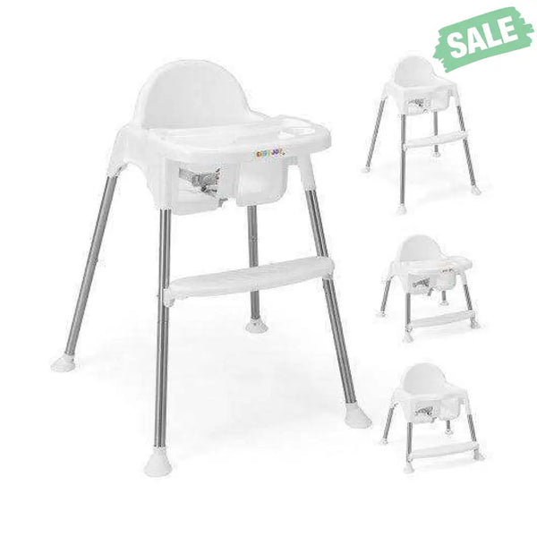 4-in-1 Convertible Baby High Chair with Removable Double Tray-White