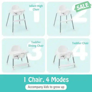 4-in-1 Convertible Baby High Chair with Removable Double Tray-White