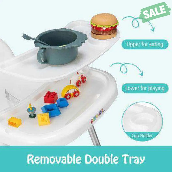 4-in-1 Convertible Baby High Chair with Removable Double Tray-White