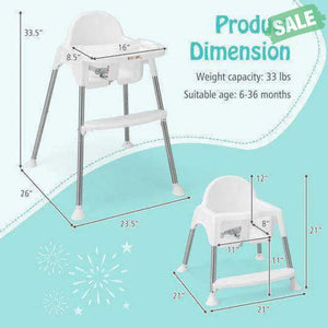 4-in-1 Convertible Baby High Chair with Removable Double Tray-White