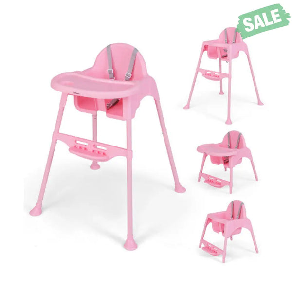 4 in 1 Convertible Kids Dining High Chair with Adjustable Removable Tray and Footrest-White High Chairs