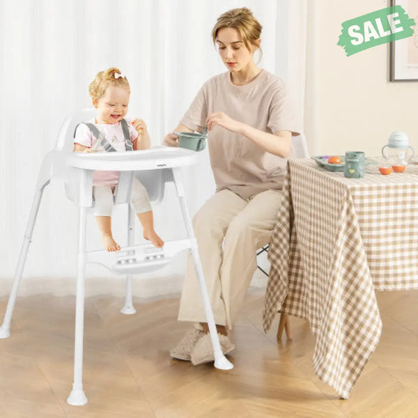 4 in 1 Convertible Kids Dining High Chair with Adjustable Removable Tray and Footrest-White High Chairs