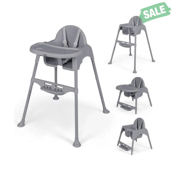 4 in 1 Convertible Kids Dining High Chair with Adjustable Removable Tray and Footrest-White High Chairs