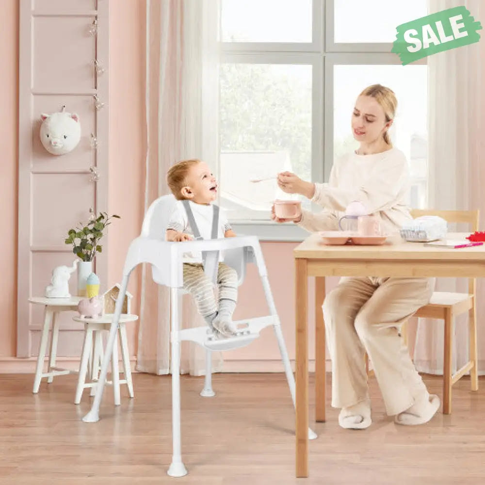 4 in 1 Convertible Kids Dining High Chair with Adjustable Removable Tray and Footrest-White High Chairs