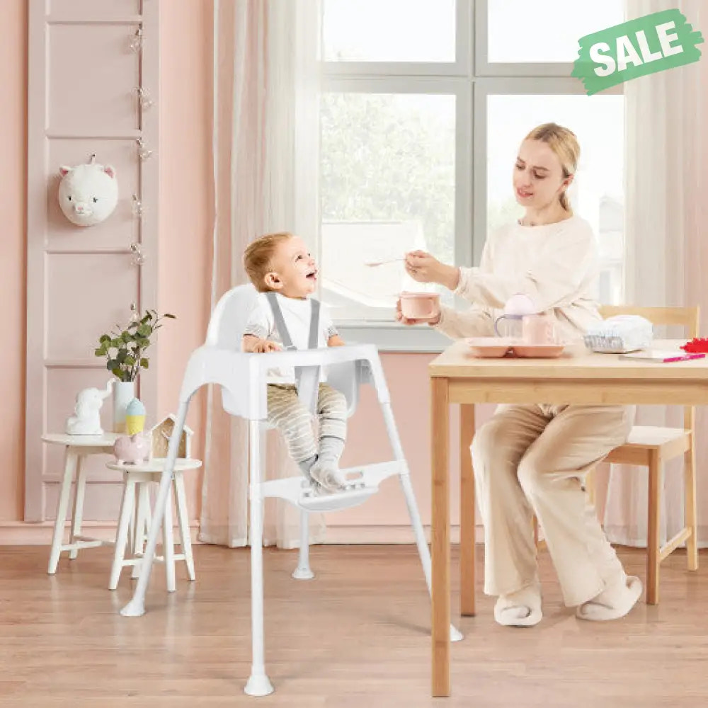 4 in 1 Convertible Kids Dining High Chair with Adjustable Removable Tray and Footrest-White High Chairs