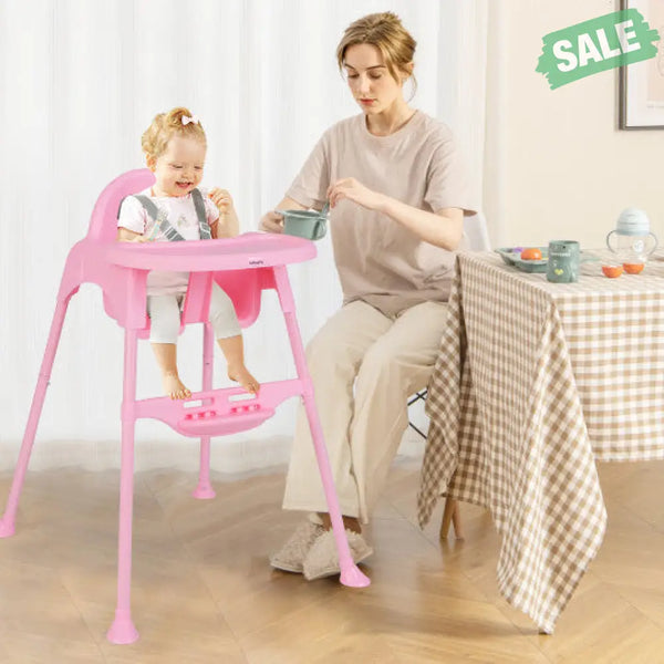 4 in 1 Convertible Kids Dining High Chair with Adjustable Removable Tray and Footrest-White High Chairs