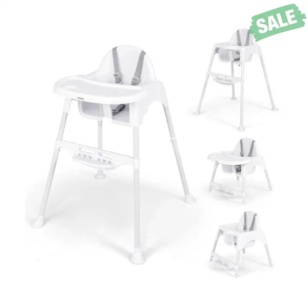 4 in 1 Convertible Kids Dining High Chair with Adjustable Removable Tray and Footrest-White High Chairs