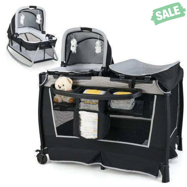 4-in-1 Convertible Portable Baby Play yard with Toys and Music Player-Red Red Baby Playpen & Playards