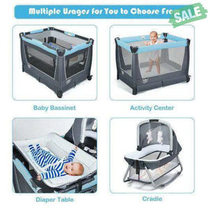 4-in-1 Convertible Portable Baby Play yard with Toys and Music Player-Red Red Baby Playpen & Playards