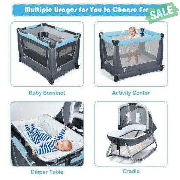 4-in-1 Convertible Portable Baby Play yard with Toys and Music Player-Red Red Baby Playpen & Playards