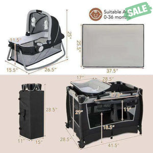 4-in-1 Convertible Portable Baby Play yard with Toys and Music Player-Red Red Baby Playpen & Playards