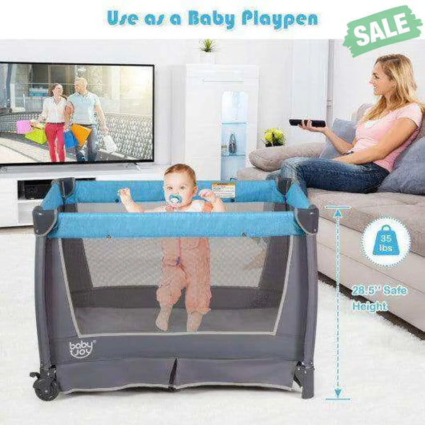 4-in-1 Convertible Portable Baby Play yard with Toys and Music Player-Red Red Baby Playpen & Playards