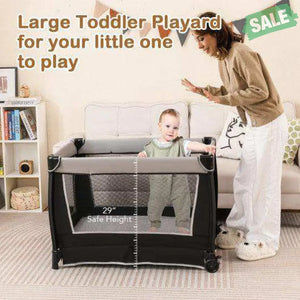 4-in-1 Convertible Portable Baby Play yard with Toys and Music Player-Red Red Baby Playpen & Playards