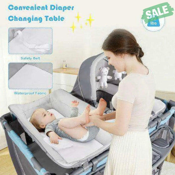 4-in-1 Convertible Portable Baby Play yard with Toys and Music Player-Red Red Baby Playpen & Playards