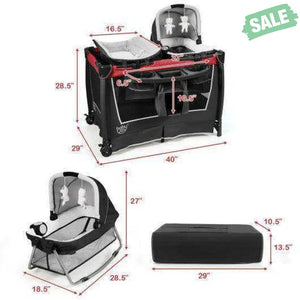 4-in-1 Convertible Portable Baby Play yard with Toys and Music Player-Red Red Baby Playpen & Playards