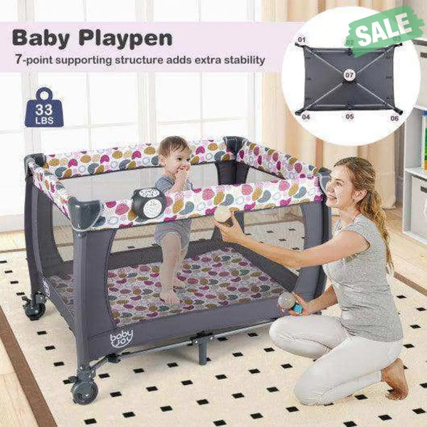 4-in-1 Convertible Portable Baby Playard Newborn Napper with Music and Toys-Blue Blue Baby Playpen & Playards