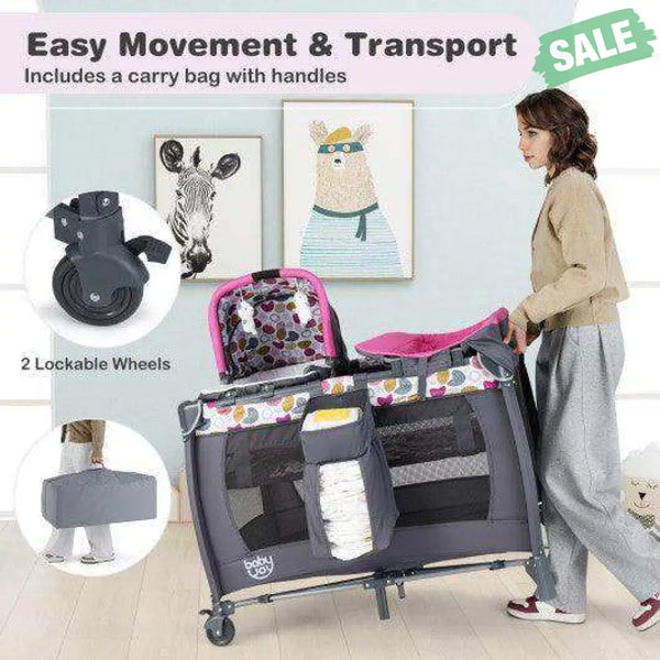 4-in-1 Convertible Portable Baby Playard Newborn Napper with Music and Toys-Blue Blue Baby Playpen & Playards