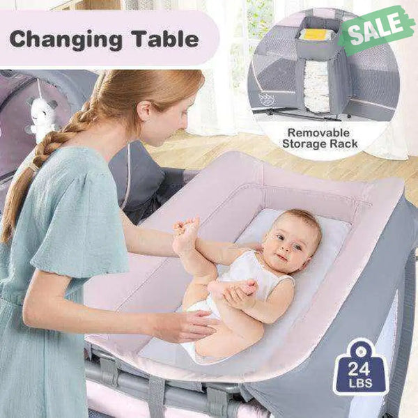 4-in-1 Convertible Portable Baby Playard Newborn Napper with Music and Toys-Blue Blue Baby Playpen & Playards