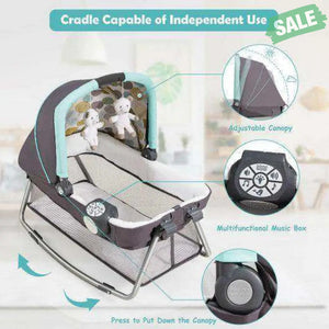 4-in-1 Convertible Portable Baby Playard Newborn Napper with Music and Toys-Blue Blue Baby Playpen & Playards