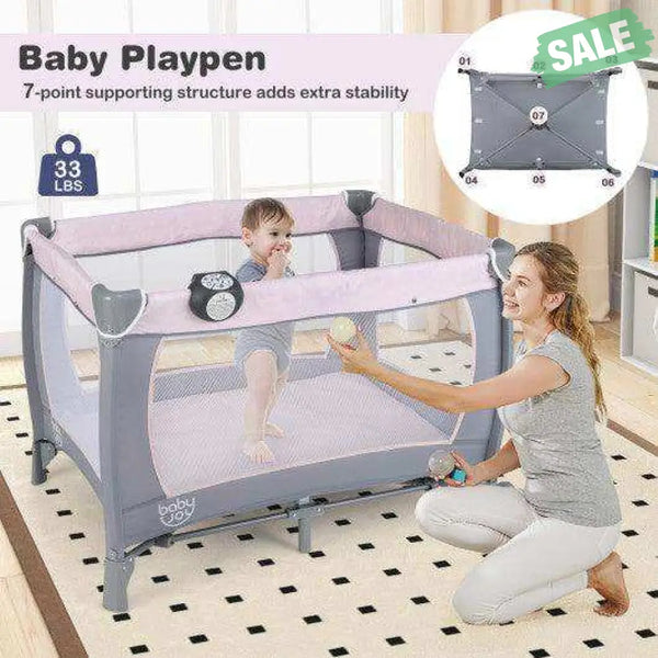 4-in-1 Convertible Portable Baby Playard Newborn Napper with Music and Toys-Blue Blue Baby Playpen & Playards