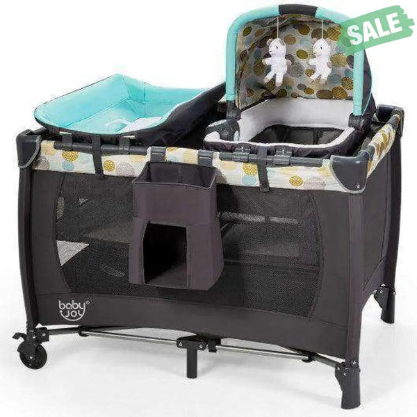 4-in-1 Convertible Portable Baby Playard Newborn Napper with Music and Toys-Blue Blue Baby Playpen & Playards