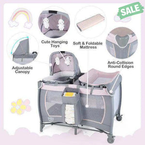 4-in-1 Convertible Portable Baby Playard Newborn Napper with Music and Toys-Blue Blue Baby Playpen & Playards