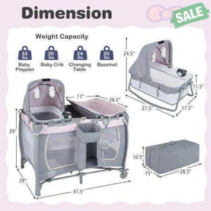 4-in-1 Convertible Portable Baby Playard Newborn Napper with Music and Toys-Blue Blue Baby Playpen & Playards